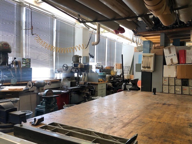 The large workbench where much of Dr. Guyton’s prototypes were developed and fabricated (2019). Photo by Lida Gibson.